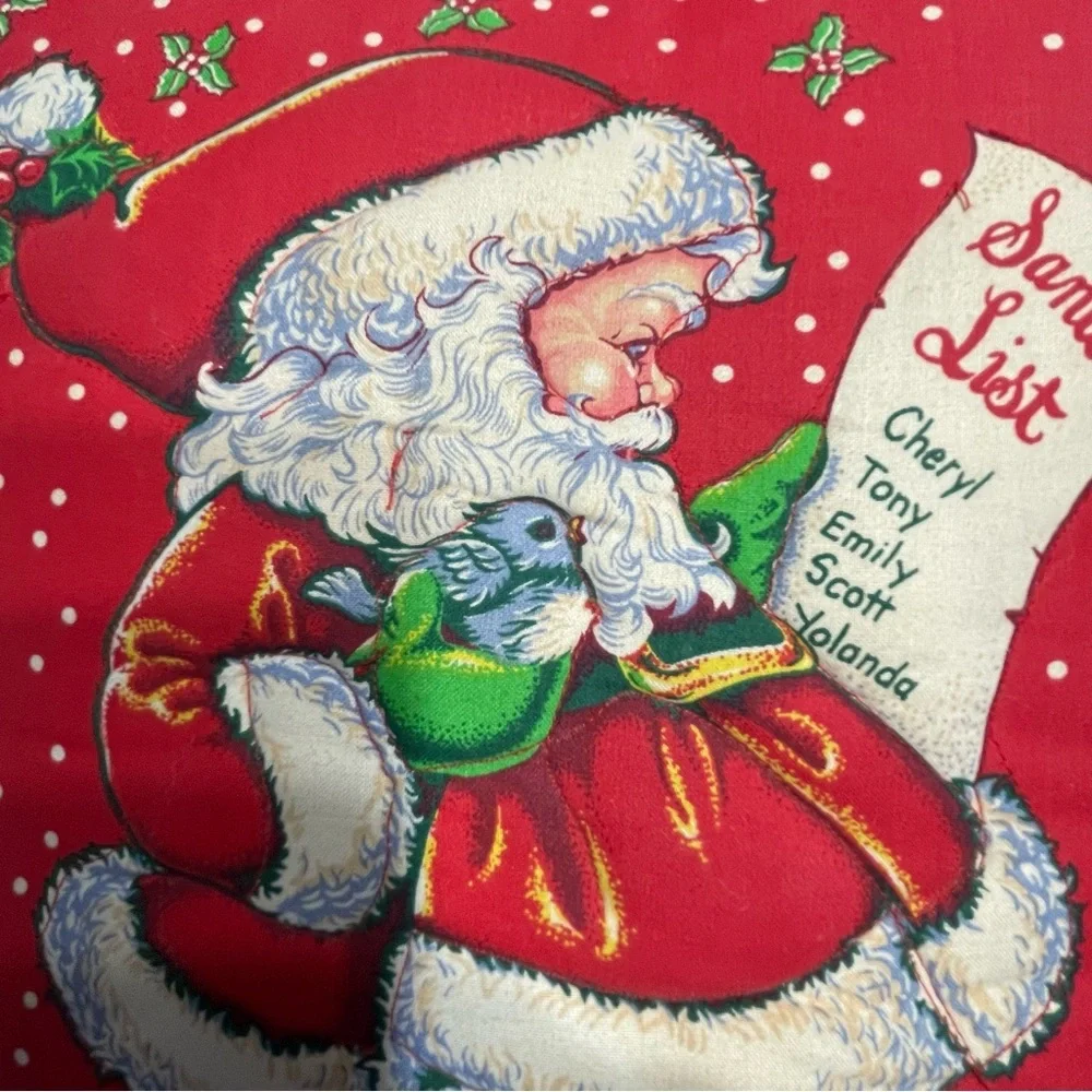 Festive Santa Claus Holiday Pillow with Green Ruffle. Vintage. Handmade. Used.